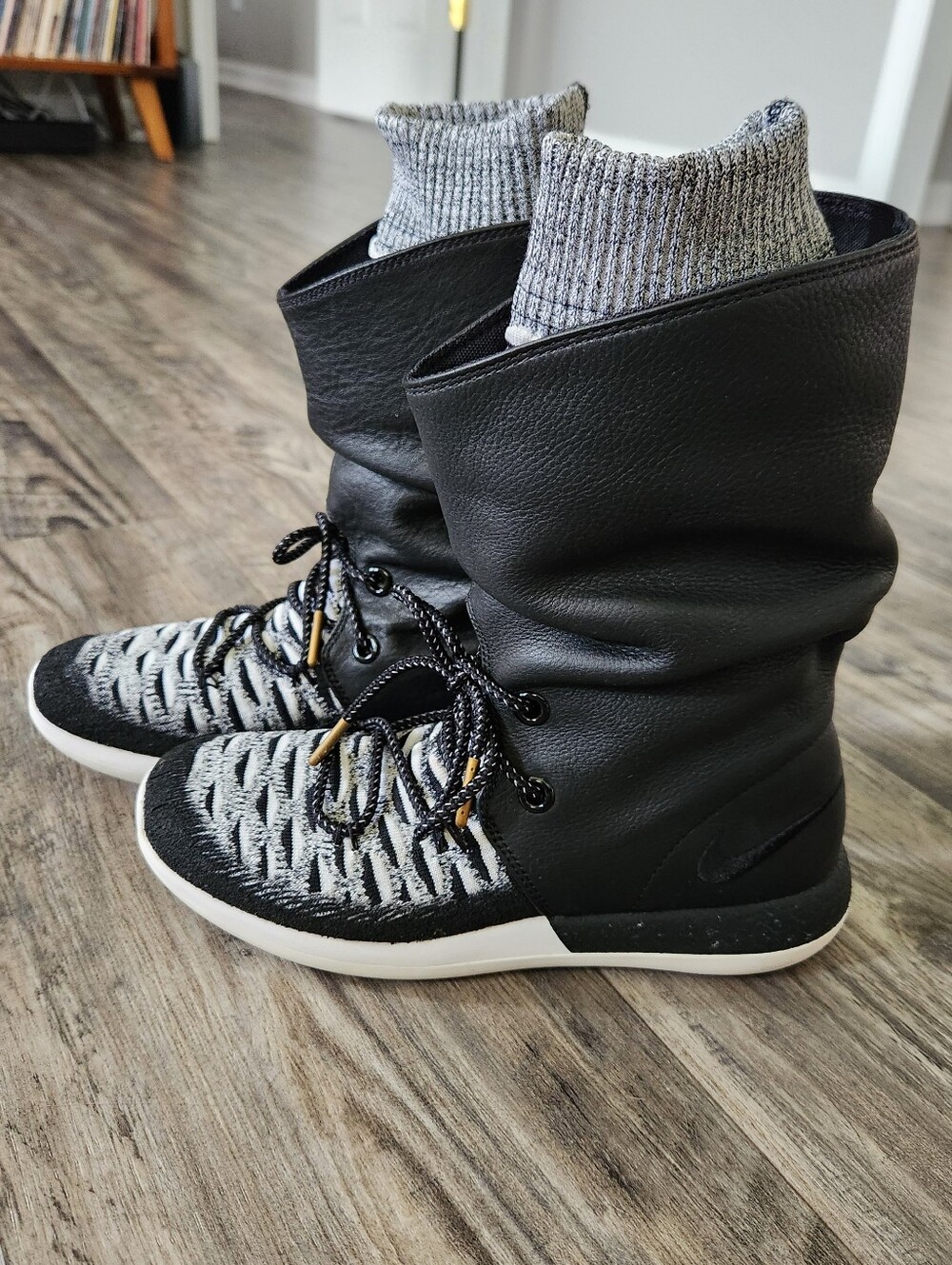 Nike Roshe Two Hi Women's Flyknit Black and Gray Knit High-Top Sneakers Boots